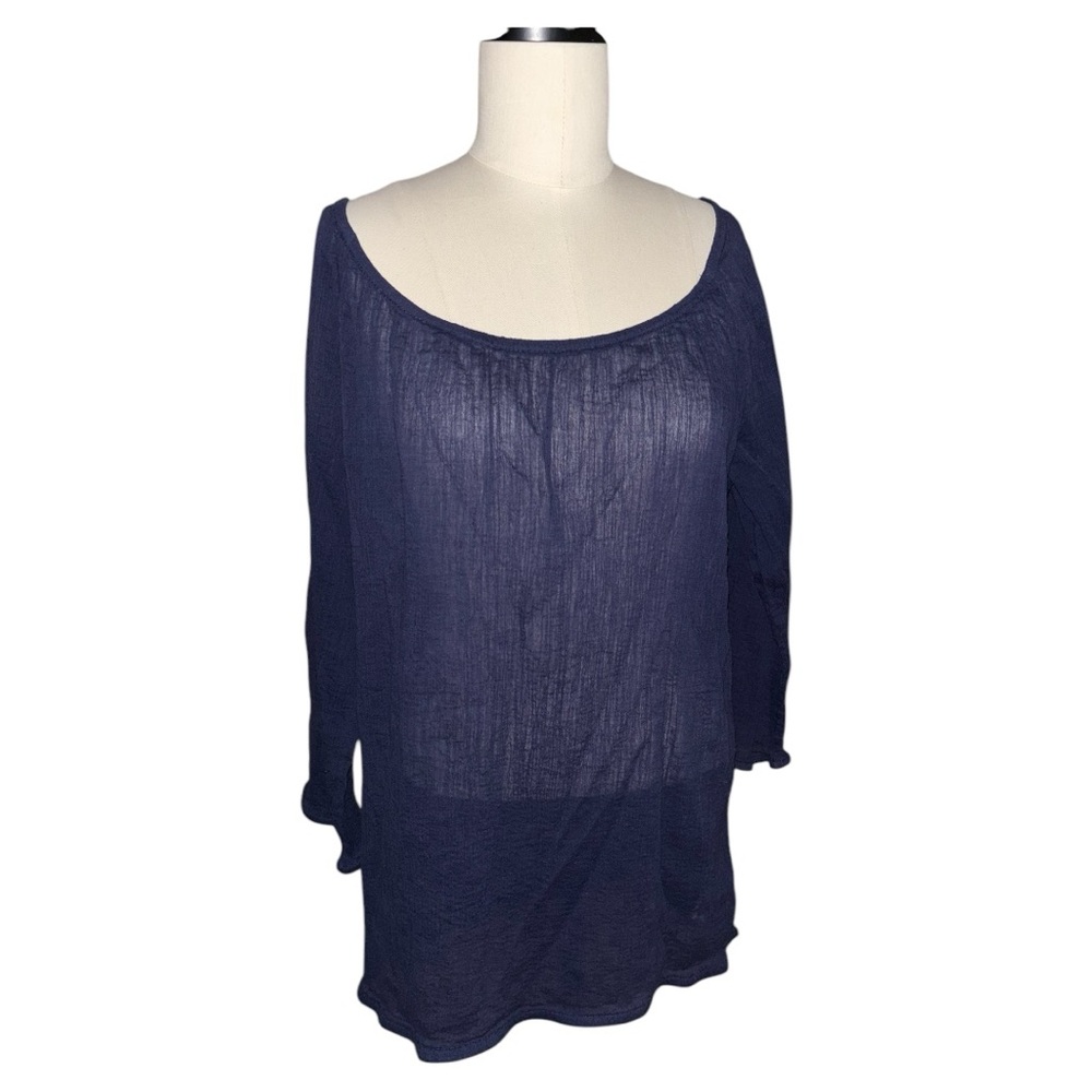 Old Navy Navy Blue Sheer 3/4 Sleeve Top